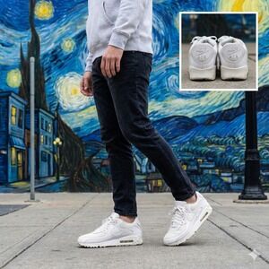 Nike Air Max 90 Triple White Sneakers Men's Size 12 CN8490-100 Leather Running